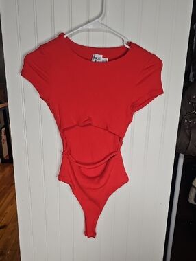 Princess Polly Red Ribbed Cutout Bodysuit